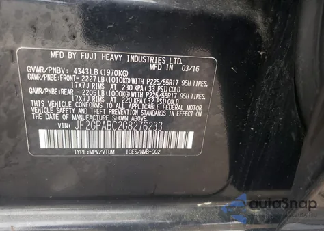 2016 Subaru Crosstrek Premium from USA, damaged, VIN JF2GPABC2G8276233